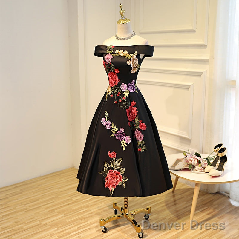 Beautiful Satin Short Flower Off Shoulder Bridesmaid Dress, Cute Homecoming Dresses