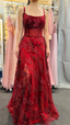 Beautiful Satin Spaghetti Straps Lace Appliques Prom Dress