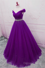 Beautiful Sequins Sweetheart Long Prom Dresses, Purple Tulle Prom Gowns