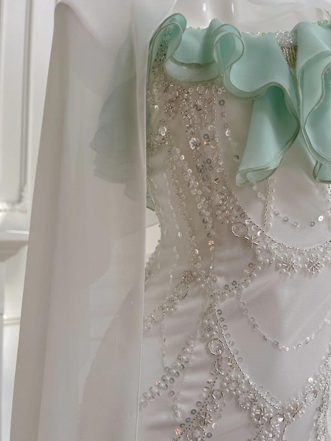 Beautiful Spaghetti Strap Mermaid Beaded Chiffon Prom Dress