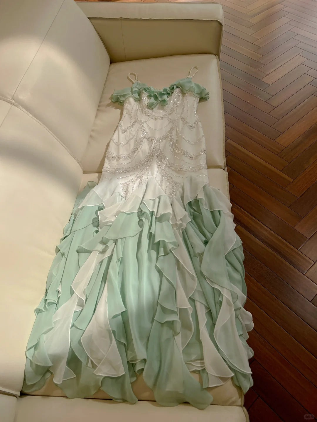Beautiful Spaghetti Strap Mermaid Beaded Chiffon Prom Dress