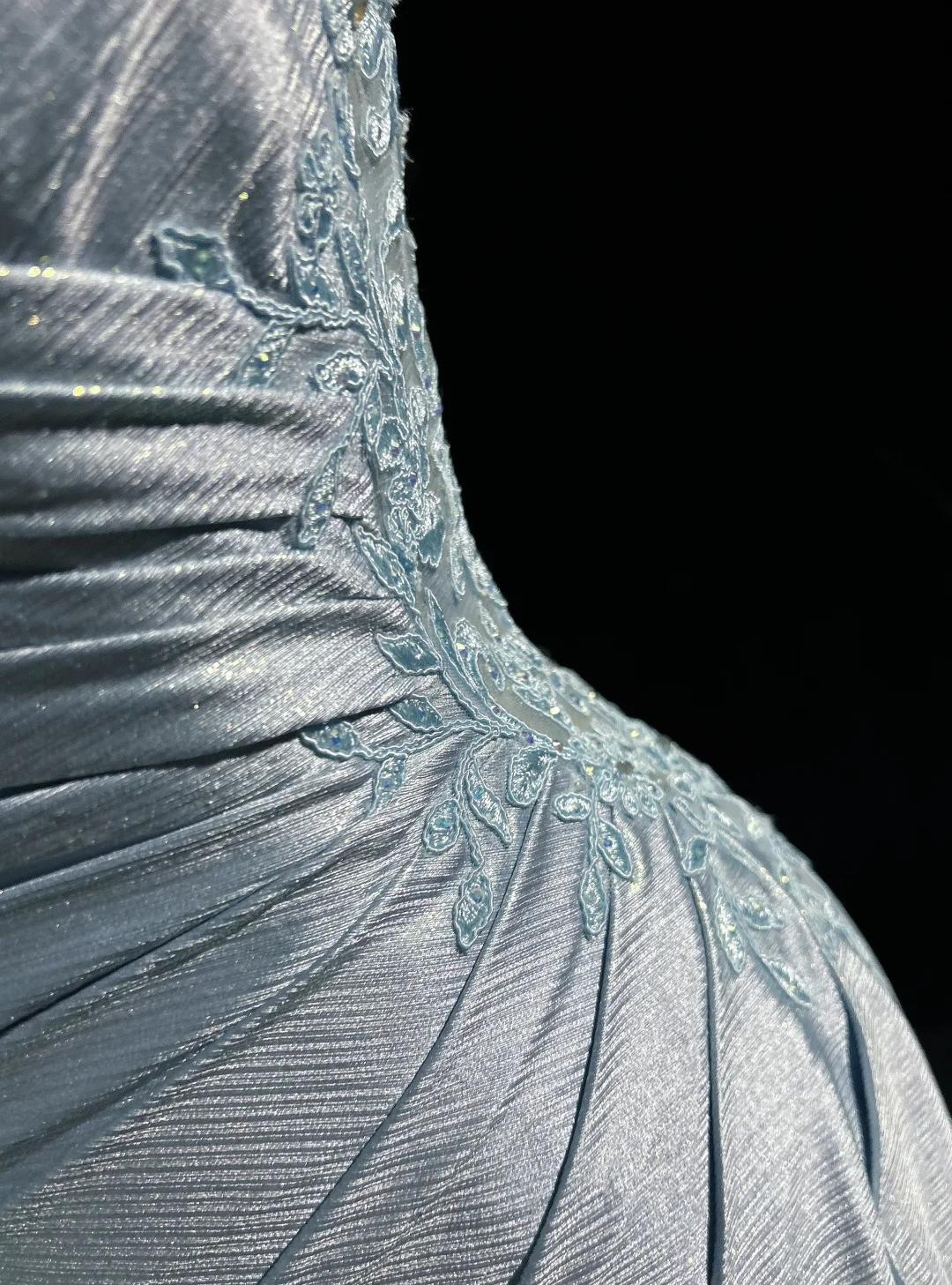 Beautiful Spaghetti Strap Mermaid Glitter Satin Long Prom Backless Applique Prom Gowns Simple Wedding Dresses