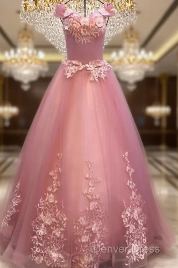 Beautiful Sweetheart Pink Tulle Prom Dress, Pink Prom Dresses Main image
