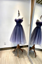 Beautiful Sweetheart Tulle With Lace Short Prom Dresses, Purple Homecoming Dresses