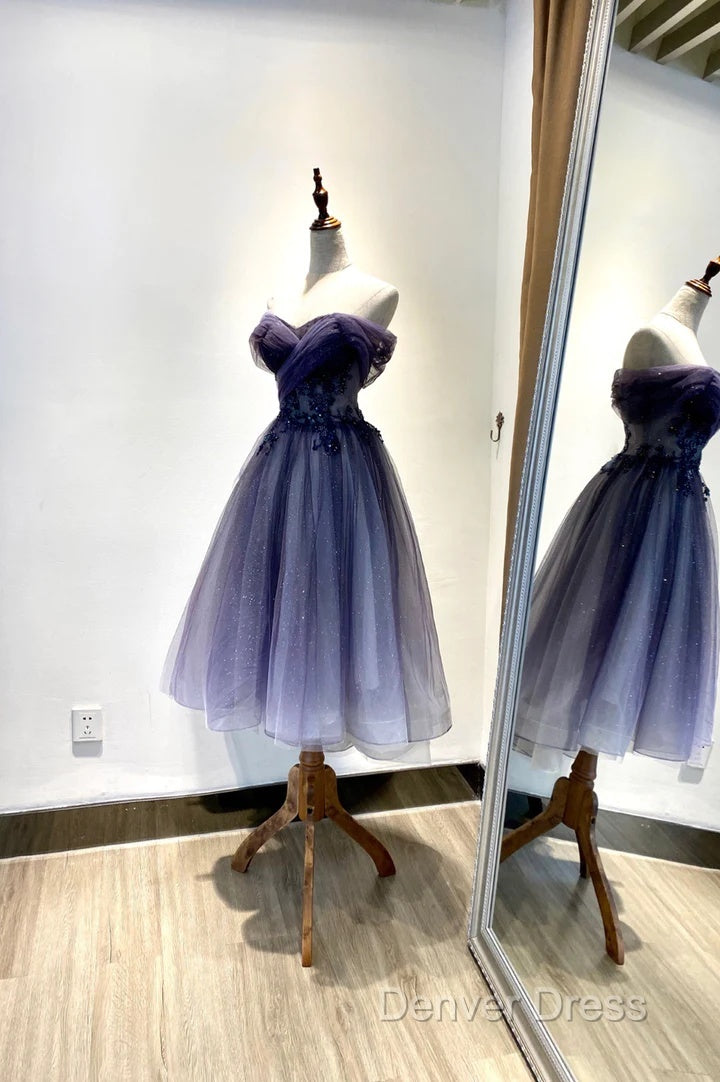 Beautiful Sweetheart Tulle With Lace Short Prom Dresses, Purple Homecoming Dresses