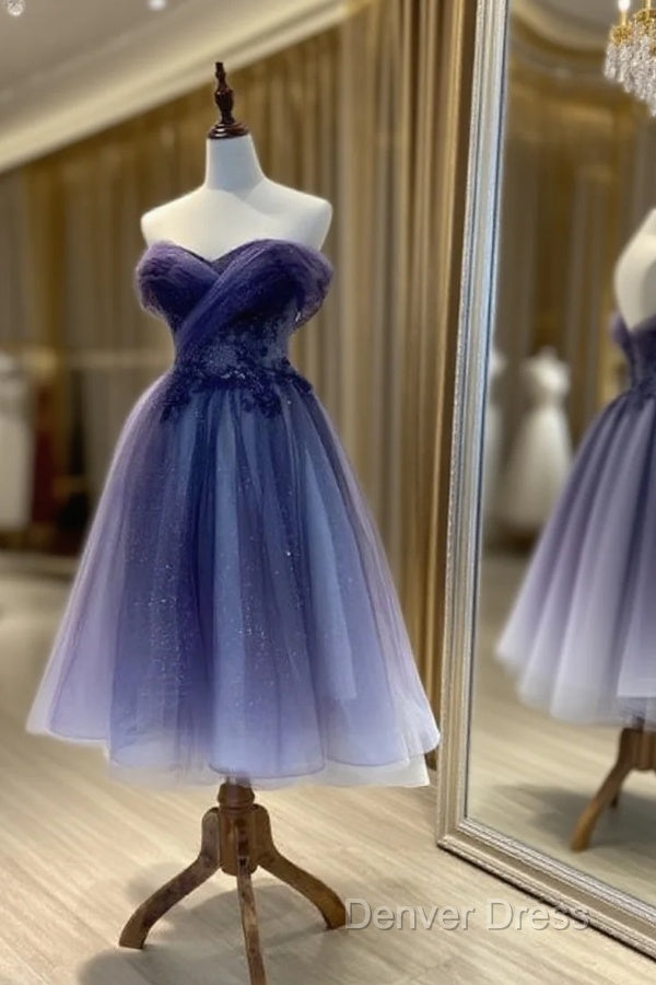 Beautiful Sweetheart Tulle With Lace Short Prom Dress, Purple Homecoming Dresses Main image