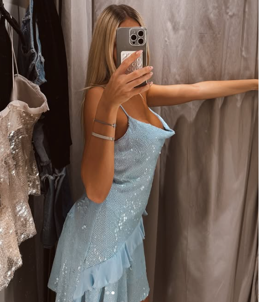 Beautiful Swing Neck Strap Sequin Blue Ruffle 17Th Birthday Homecoming Dresses