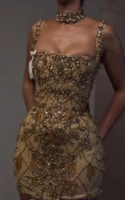 Beautiful Tight Square Neck Sleeveless Gold Short Prom 8Th Grade Homecoming Dress Summer Middle School Hoco Dresses Homecoming Outfit Secondary image