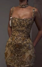 Beautiful Tight Square Neck Sleeveless Gold Short Prom 8Th Grade Homecoming Dress Summer Middle School Hoco Dresses Homecoming Outfit
