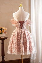 Beautiful Tulle Flower Knee Length Prom Dress, Off the Shoulder Short Sleeve Prom Dresses