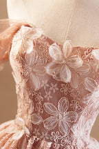 Beautiful Tulle Flower Knee Length Prom Dress, Off the Shoulder Short Sleeve Prom Dresses