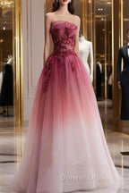 Beautiful Tulle Gradient with Beaded Long Party Dresses A-line Gradient Prom Dresses prom Dresses shops
