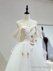 Beautiful Tulle Lace Long Prom Dress, Off The Shoulder Evening Party Dress