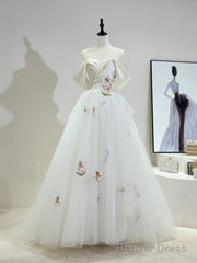 Beautiful Tulle Lace Long Prom Dress, Off The Shoulder Evening Party Dress