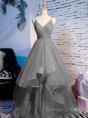 Beautiful Tulle Layers Straps Long Party Dresses Formal Dresses, A-Line Evening Prom Dresses