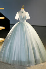 Beautiful Tulle Long A-Line Prom Dress, Gray Green  Formal Dress Sweet 16 Dress