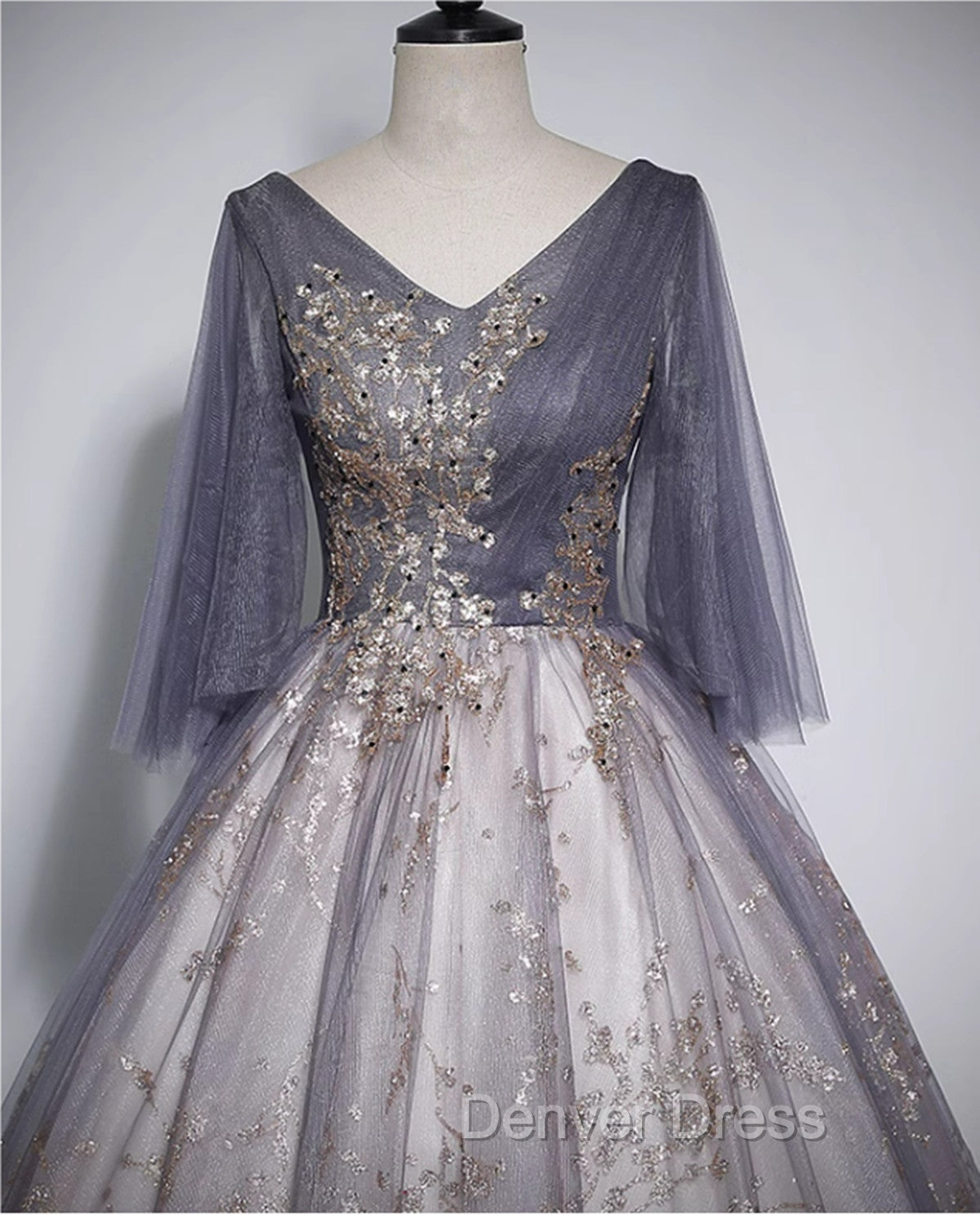 Beautiful Tulle V-neckline Long Formal Dresses, Tulle Lace Applique Party Dresses Secondary image