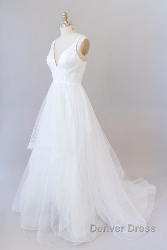 Beautiful V-neck Tulle A-line Wedding Dresses