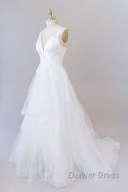Beautiful V Neck Tulle A Line Wedding Dresses