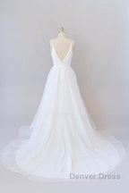 Beautiful V Neck Tulle A Line Wedding Dresses