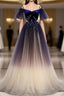 Beautiful Velvet And Gradient Tulle Long Prom Dresses, Straps Long Prom Gowns