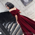 Beautiful Velvet Off Shoulder Black Tea Length Evening Dresses, New Chic Prom Dress