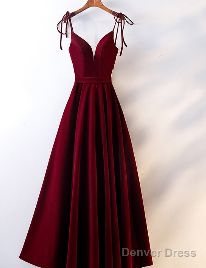 Beautiful Velvet Straps Long V-Neckline Long Prom Dress, Velvet Bridesmaid Dresses
