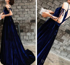 Beautiful Velvet Straps Long V-Neckline Long Prom Dress, Velvet Bridesmaid Dresses