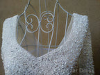 Beautiful White Pearls And Beadings Long Sleeves Prom Dresses, White Prom Gowns
