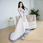 Beautiful White Satin With Flowers Embroidery Party Dresses, High Low Simple Satin Graduation Dresses