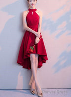 Beautiful Wine Red Chiffon Halter High Low Bridesmaid Dress , Homecoming Dresses