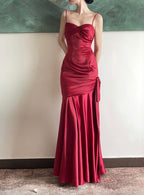 Beautiful Wine Red Satin Straps Long Prom Dress Prom Dress, Wine Red Prom Dresses