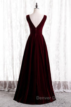 Beautiful Wine Red Simple Long A-Ine Wedding Party Dresses, Dark Red Prom Dresses
