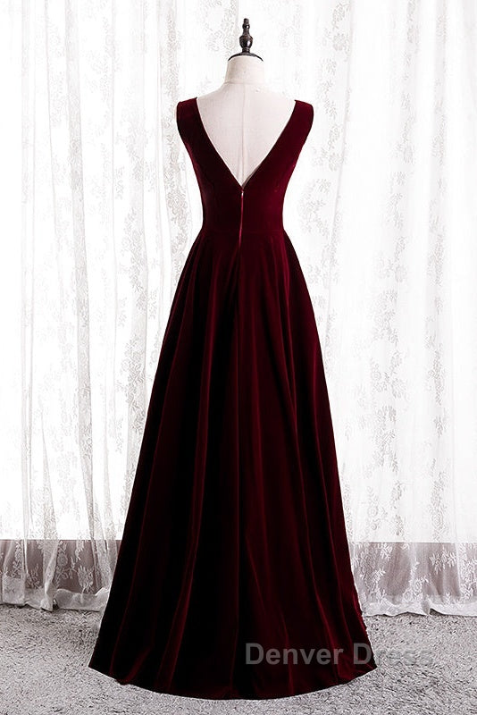 Beautiful Wine Red Simple Long A-Ine Wedding Party Dresses, Dark Red Prom Dresses