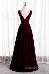 Beautiful Wine Red Simple Long A-Ine Wedding Party Dresses, Dark Red Prom Dresses