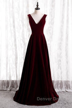 Beautiful Wine Red Simple Long A-Ine Wedding Party Dresses, Dark Red Prom Dresses