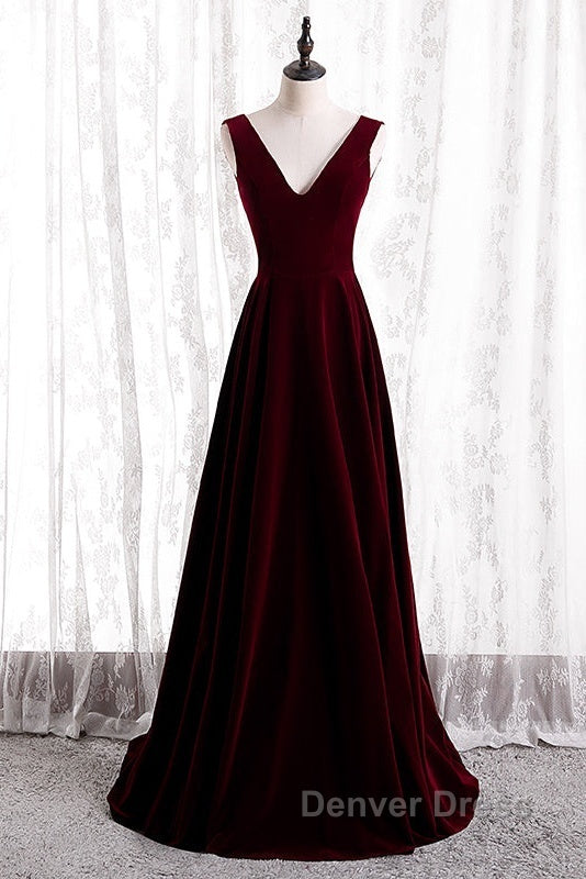 Beautiful Wine Red Simple Long A-Ine Wedding Party Dresses, Dark Red Prom Dresses