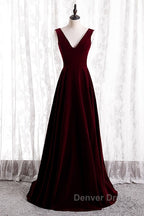 Beautiful Wine Red Simple Long A Ine Wedding Prom Dress, Dark Red Prom Dresses