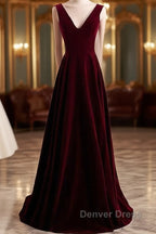 Beautiful Wine Red Simple Long A-Ine Wedding Party Dresses, Dark Red Prom Dresses