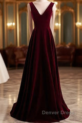 Beautiful Wine Red Simple Long A-Ine Wedding Party Dresses, Dark Red Prom Dresses