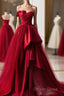 Beautiful Wine Red Sweetheart Tulle And Satin Prom Dress, Wine Red Long Prom Dresses
