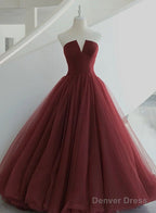 Beautiful Wine Red Tulle Long Floor Length Sweet 16 Dresses, Dark Red Prom Gowns