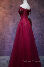 Beautiful Wine Red Tulle Sweetheart Long Prom Dress, A Line Prom Dresses