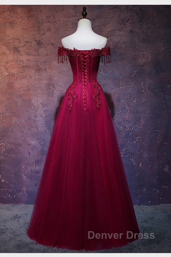 Beautiful Wine Red Tulle Sweetheart Long Prom Dress, A Line Prom Dresses