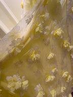 Beautiful Yellow A-Line Square Neck Strapless 3D Flower Mesh Long Prom Dresses