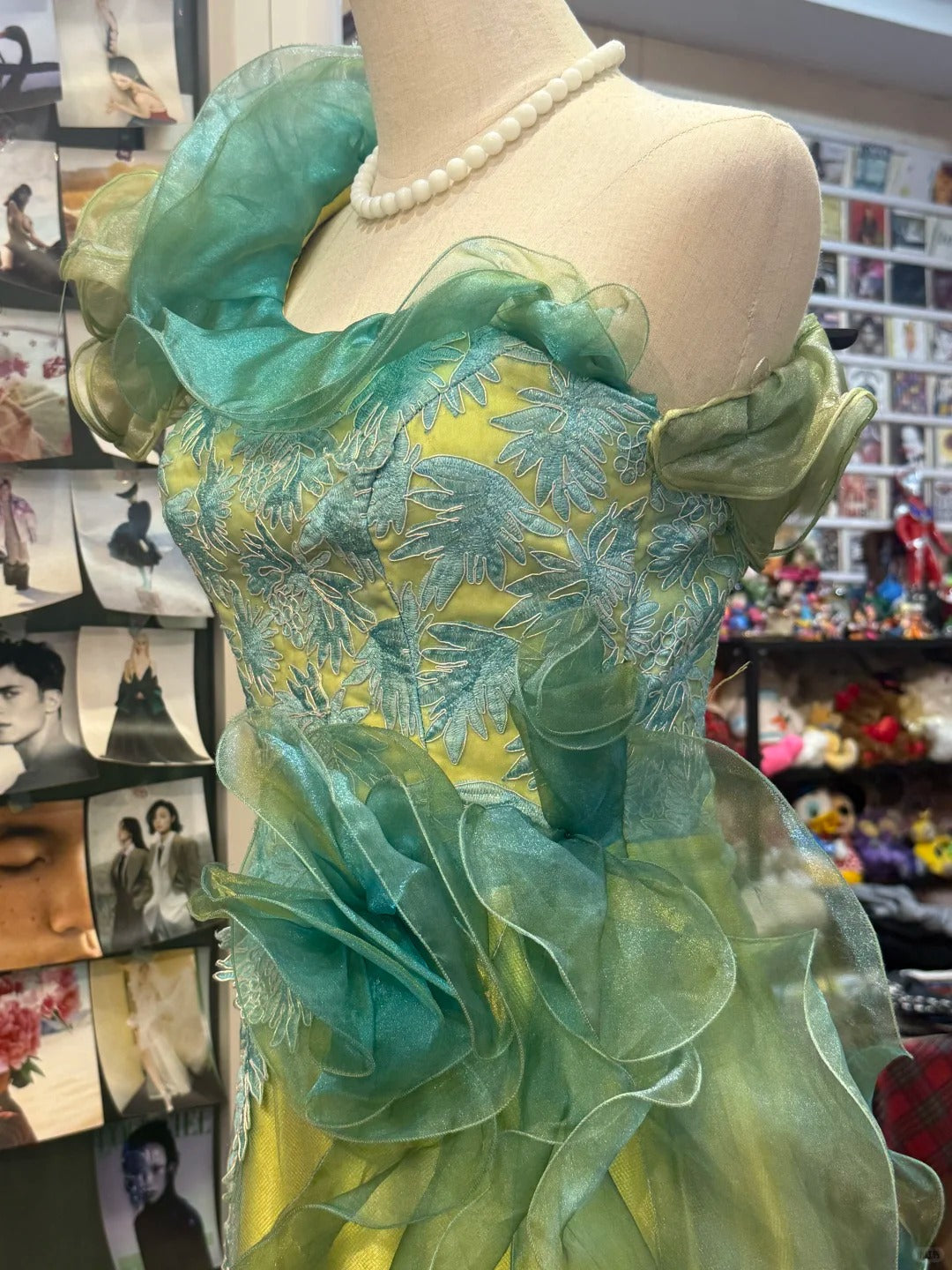 Beautiful Yellow-Green A-Line One-Shoulder Tulle Long Prom Dresses Evening Dresses