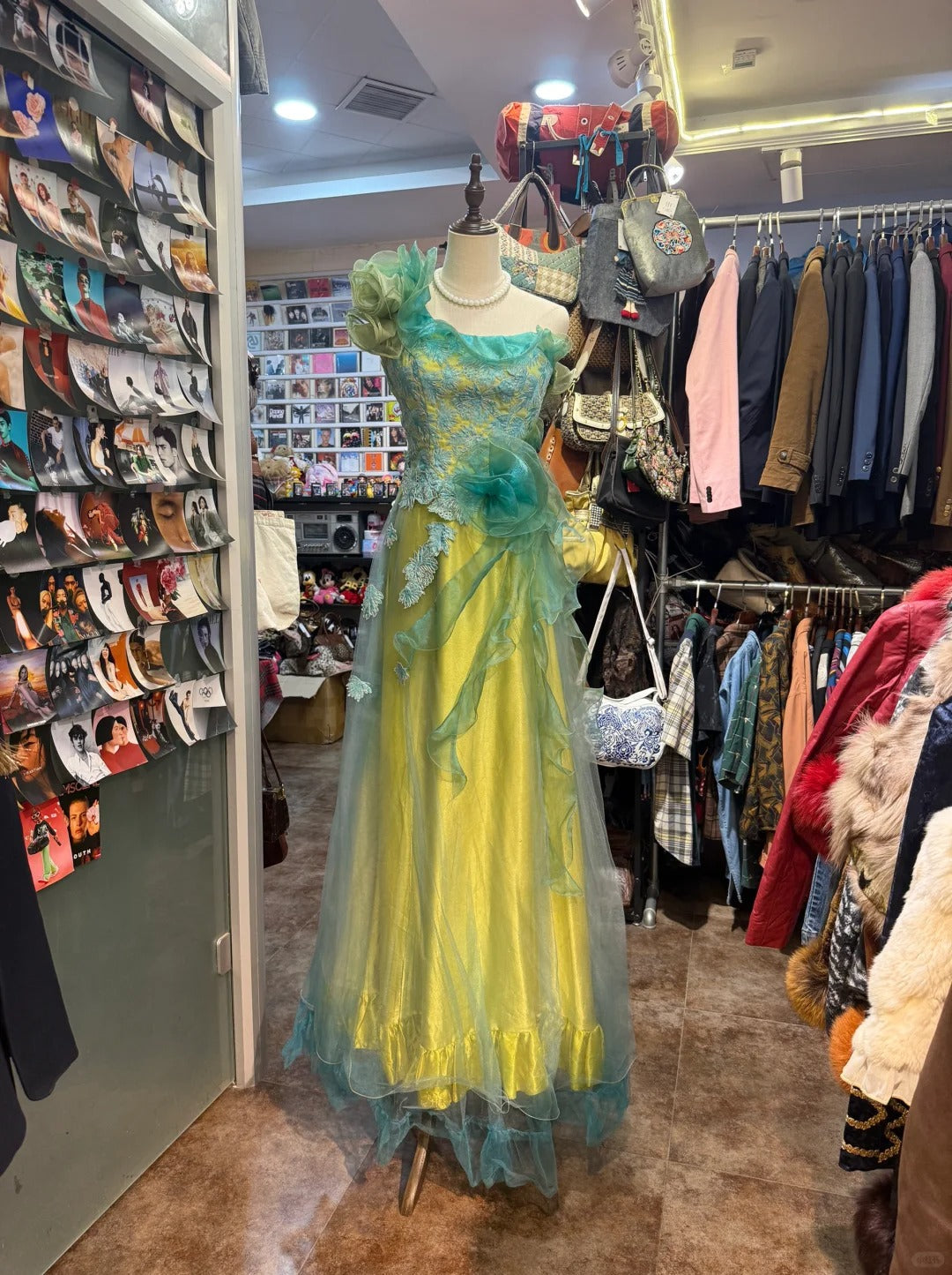 Beautiful Yellow-Green A-Line One-Shoulder Tulle Long Prom Dresses Evening Dresses