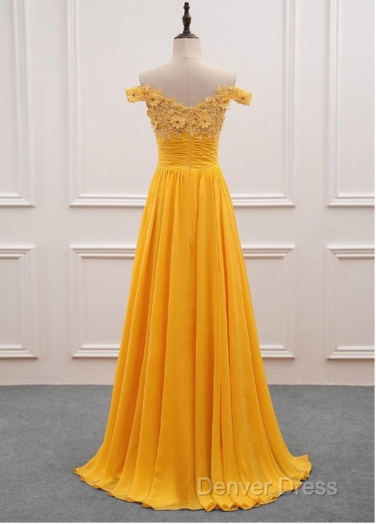 Beautiful Yellow Off Shoulder Long Prom Dress, Sweetheart Prom Dresses