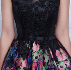 Black Floral Patterns Long Prom Dress Black Prom Dresses