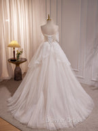 Beige A Line Tulle Beading Long Prom Dress, Beige Prom Dresses